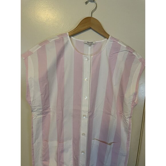 New Womens Madewell Coverall Button Jumpsuit Pink White Striped Size L - Picture 2 of 12